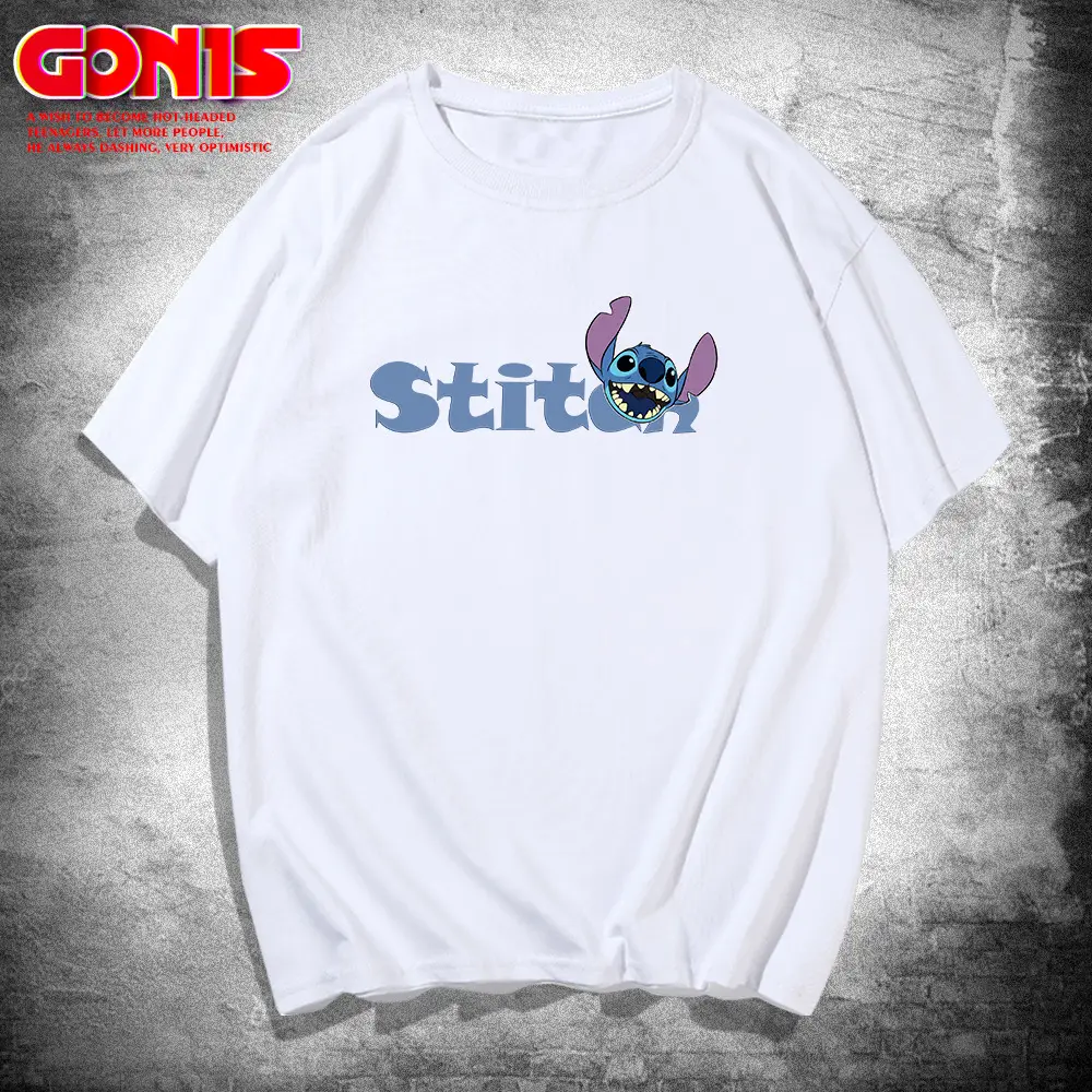 Men Stitch Anime T-Shirt Red Loose Cotton Summer - Image 2