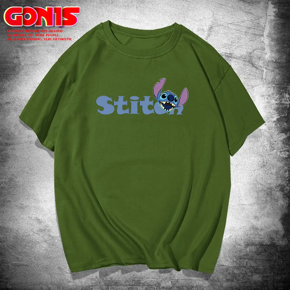 Men Stitch Anime T-Shirt Red Loose Cotton Summer - Image 6
