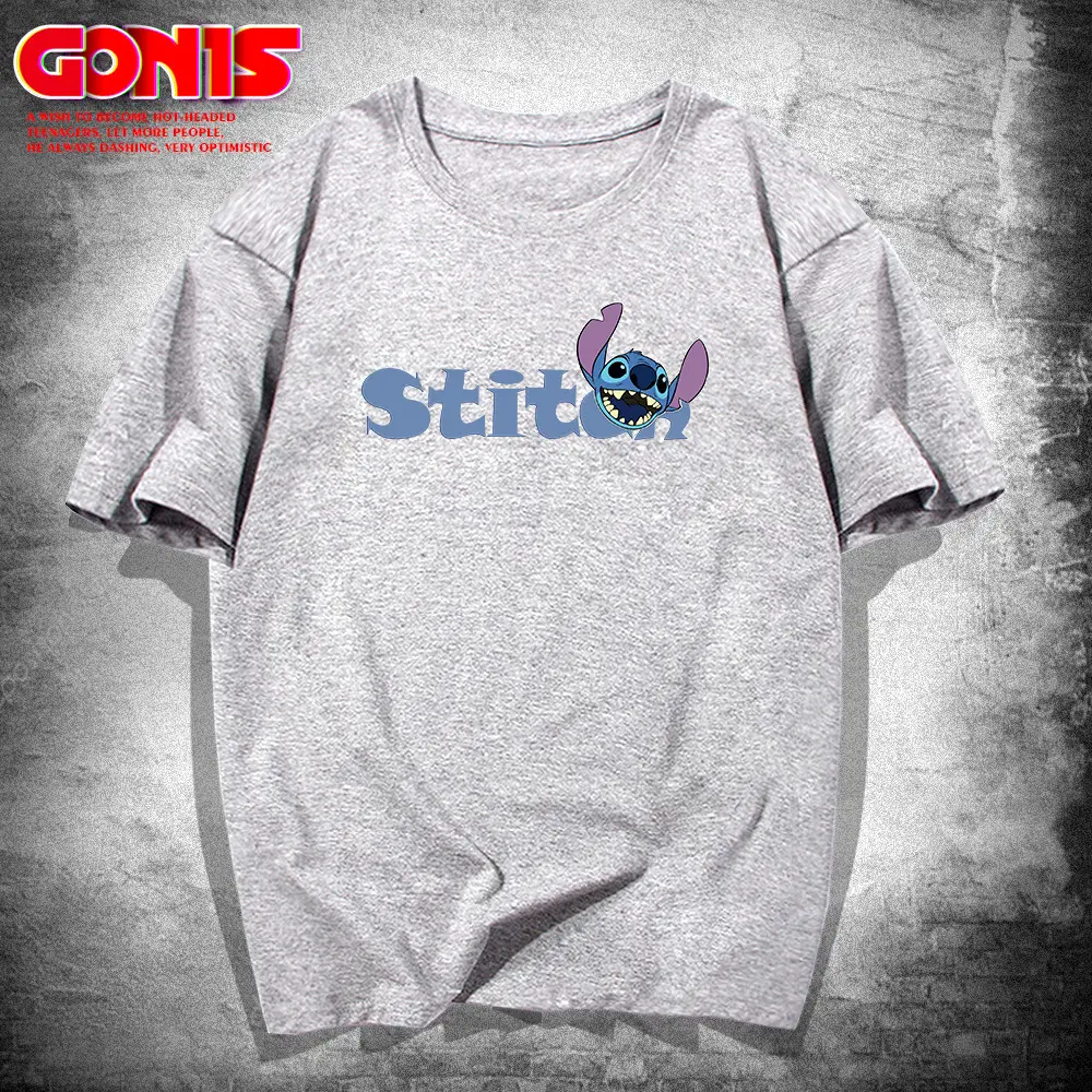 Men Stitch Anime T-Shirt Red Loose Cotton Summer - Image 7