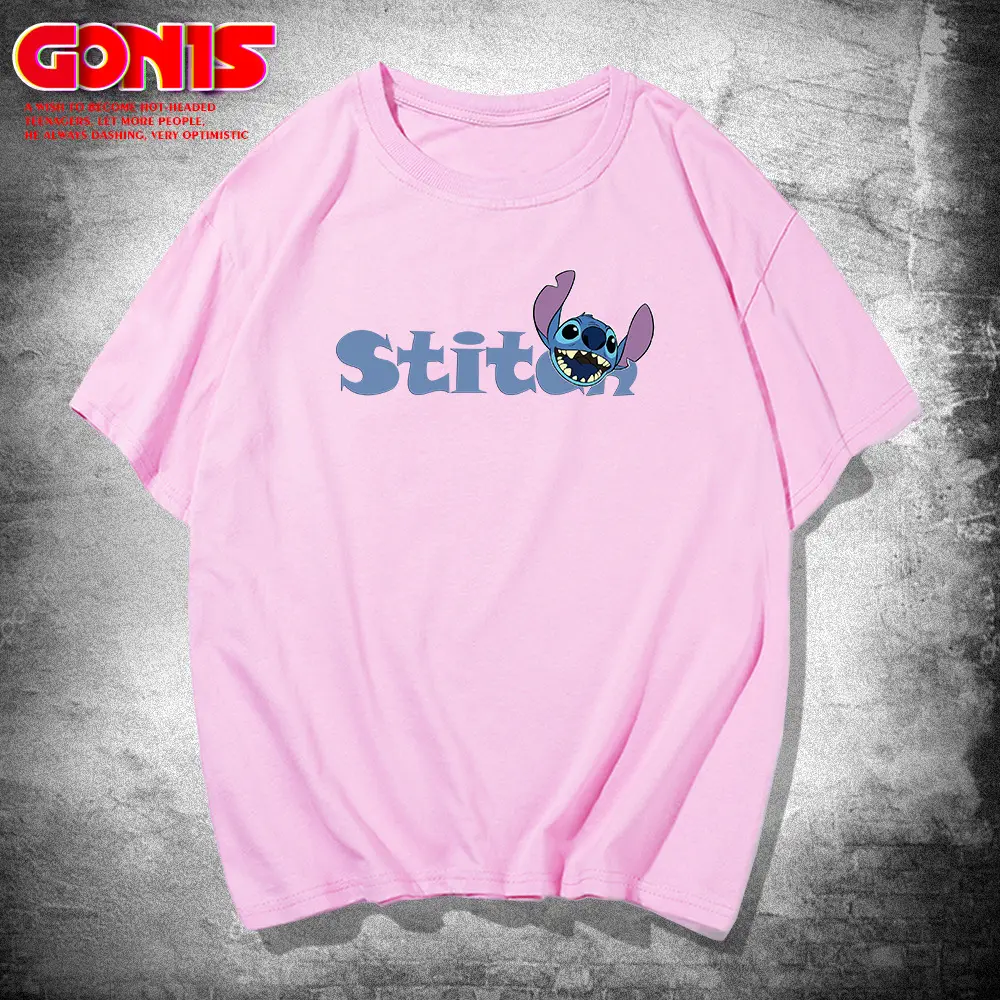 Men Stitch Anime T-Shirt Red Loose Cotton Summer - Image 8