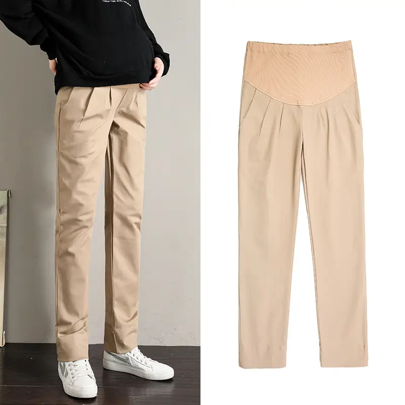 Cotton Maternity Pants Beige for Pregnant Women