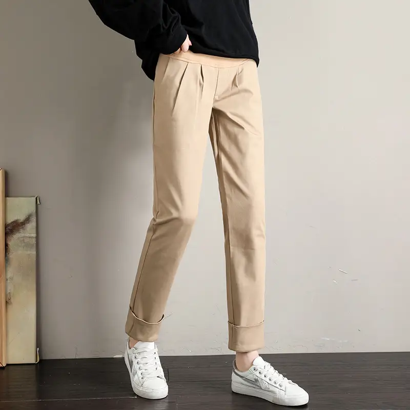 Cotton Maternity Pants Beige for Pregnant Women