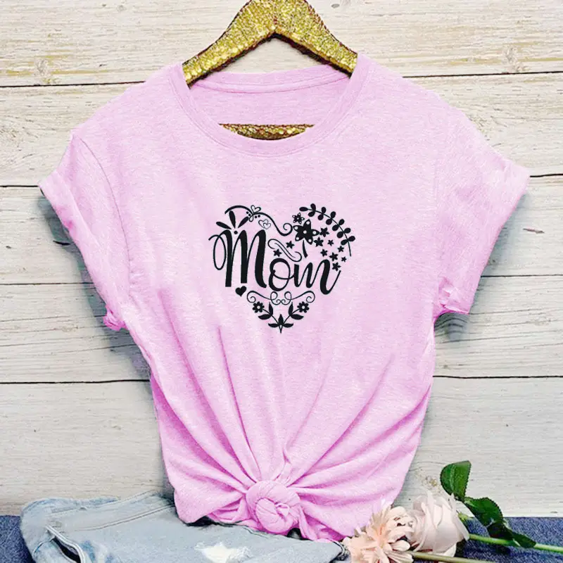 Mom Heart Design T-Shirt Grey Knotted - Image 4