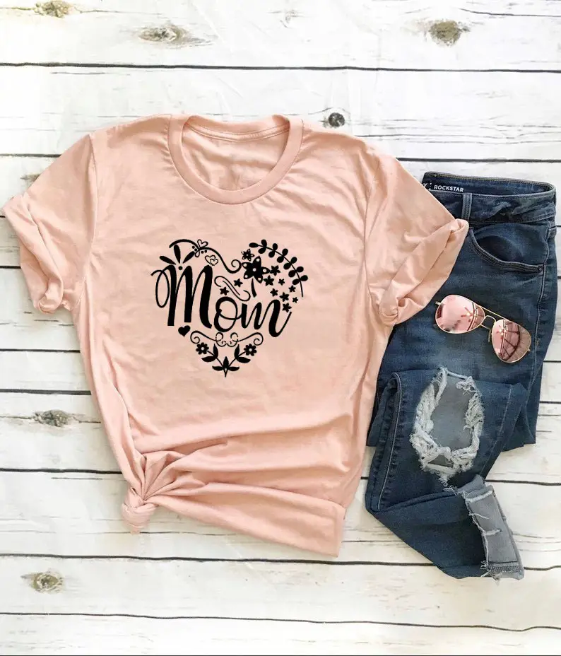 Mom Heart Design T-Shirt Grey Knotted - Image 6