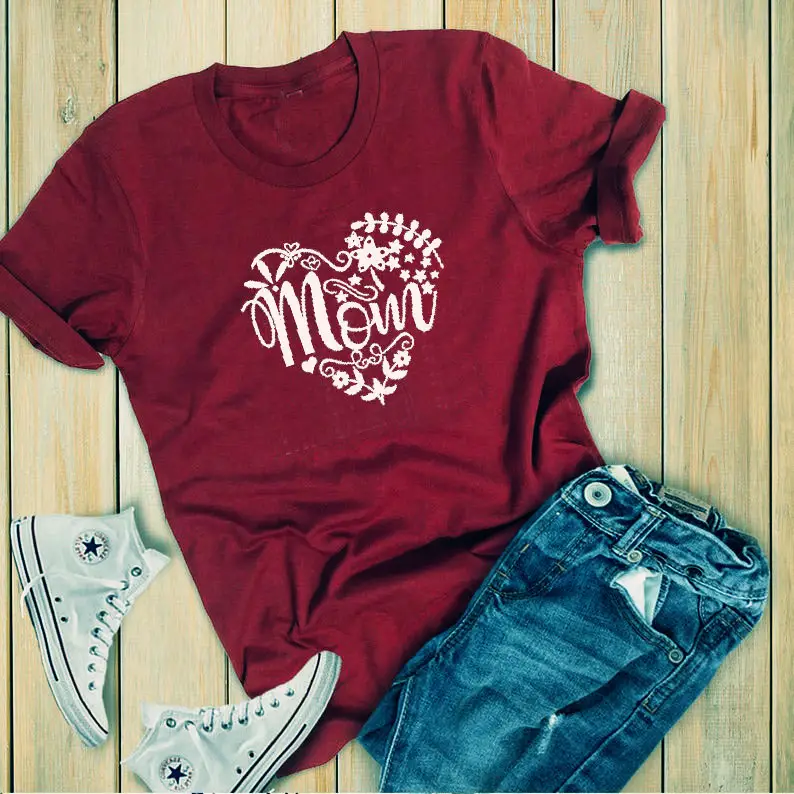 Mom Heart Design T-Shirt Grey Knotted - Image 8