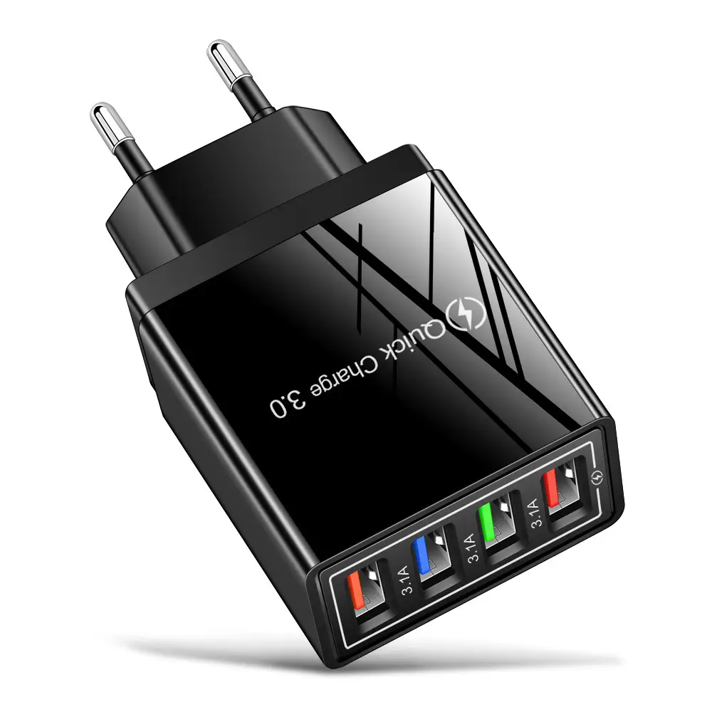 4USB Colorful Charging Head with LED Light 3A