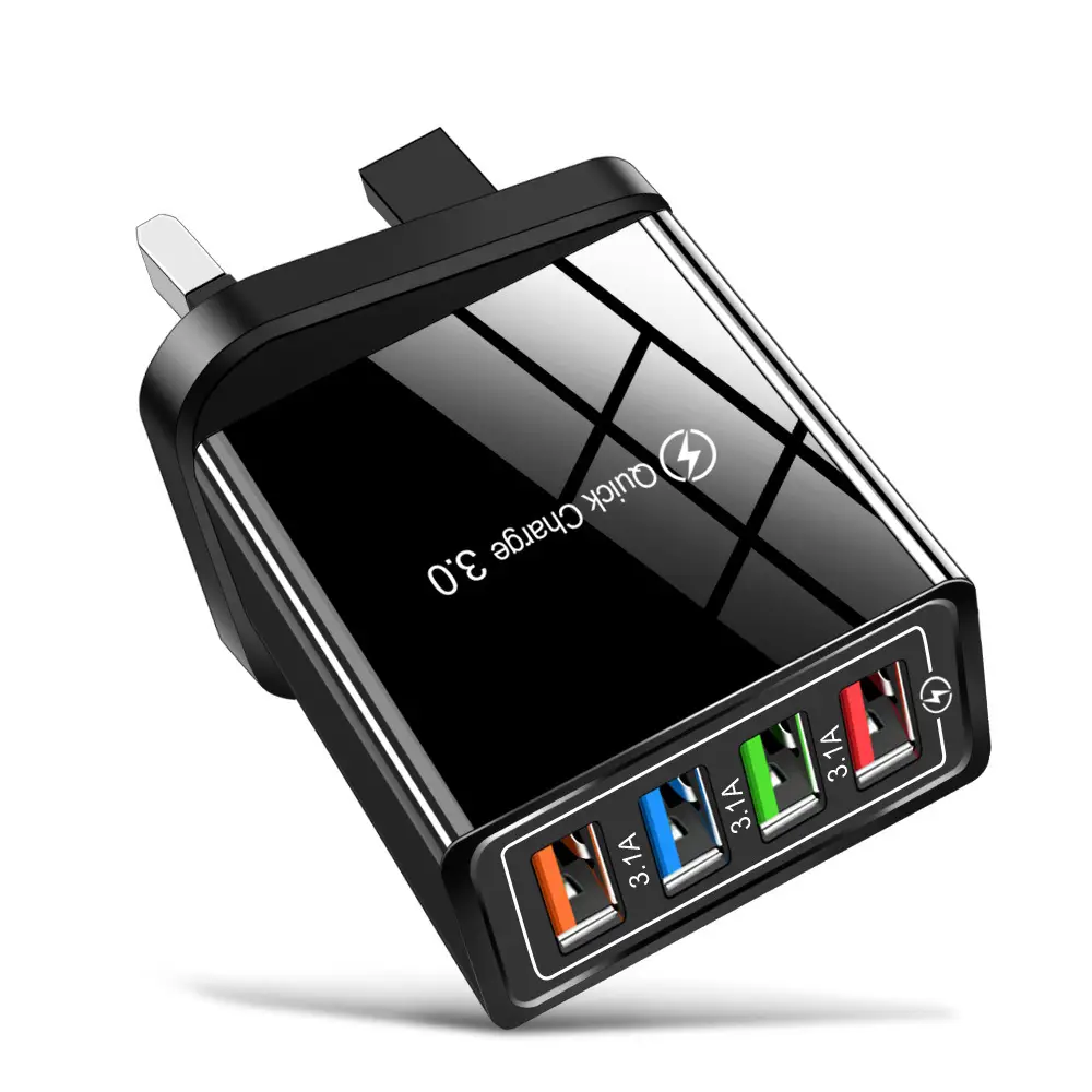 4USB Colorful Charging Head with LED Light 3A