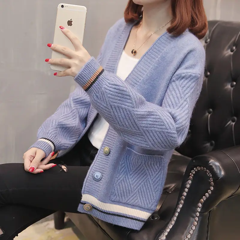 Women Knitwear Jacket Black Winter Loose Korean Style - Image 8