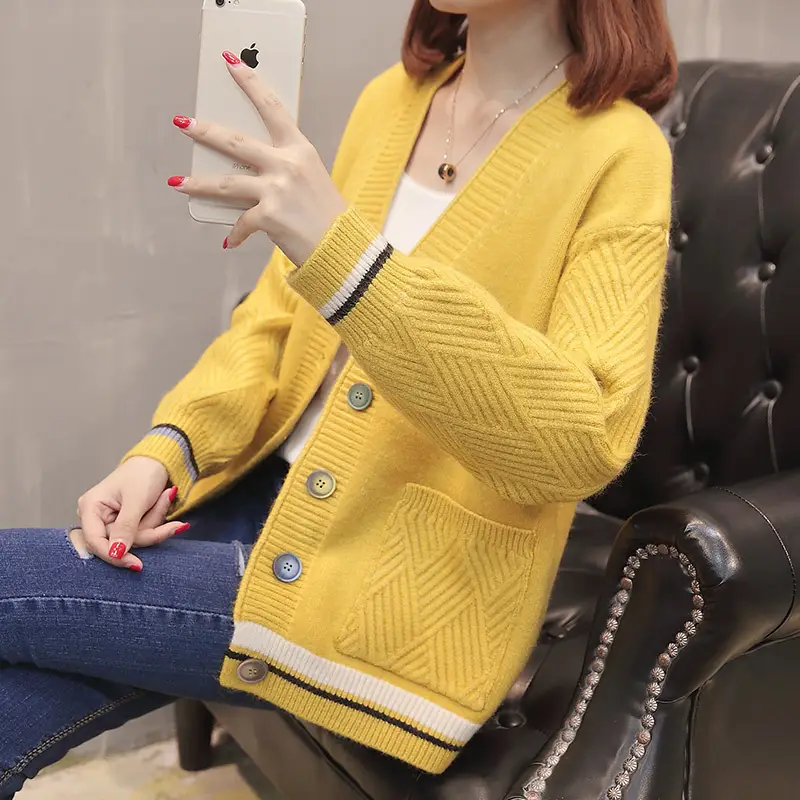 Women Knitwear Jacket Black Winter Loose Korean Style - Image 9