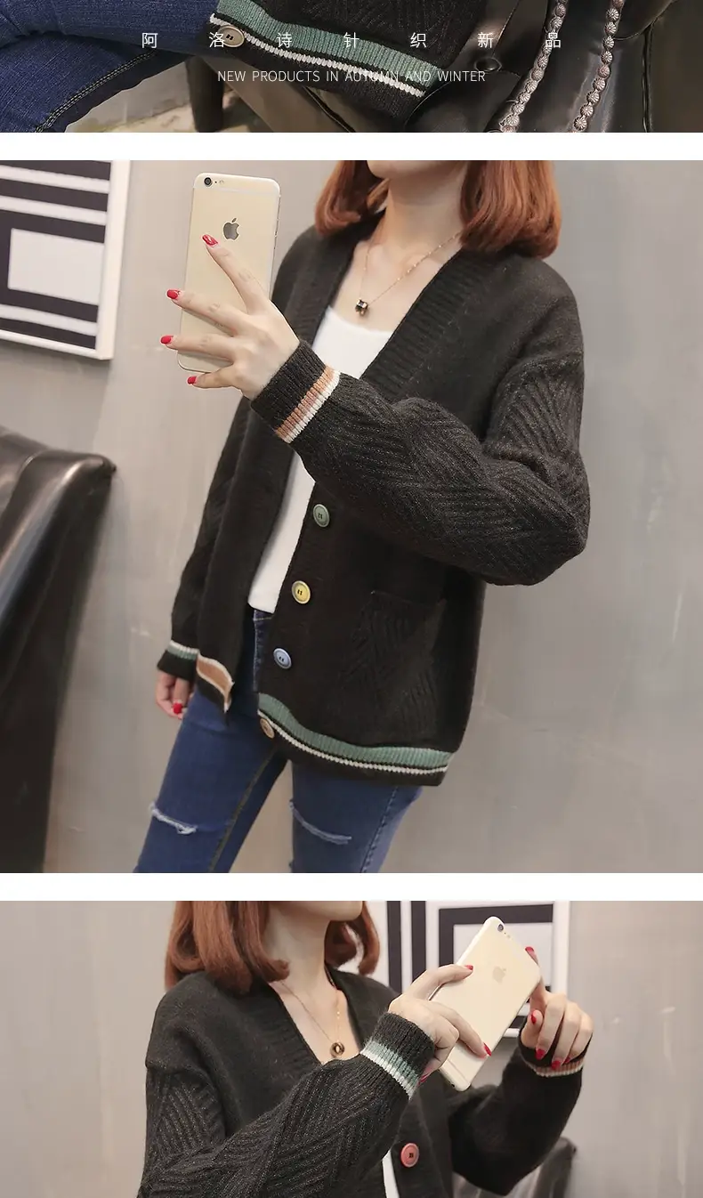 Women Knitwear Jacket Black Winter Loose Korean Style — feature 22