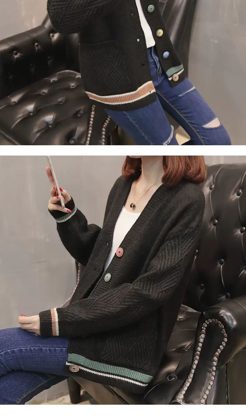 Women Knitwear Jacket Black Winter Loose Korean Style — feature 23