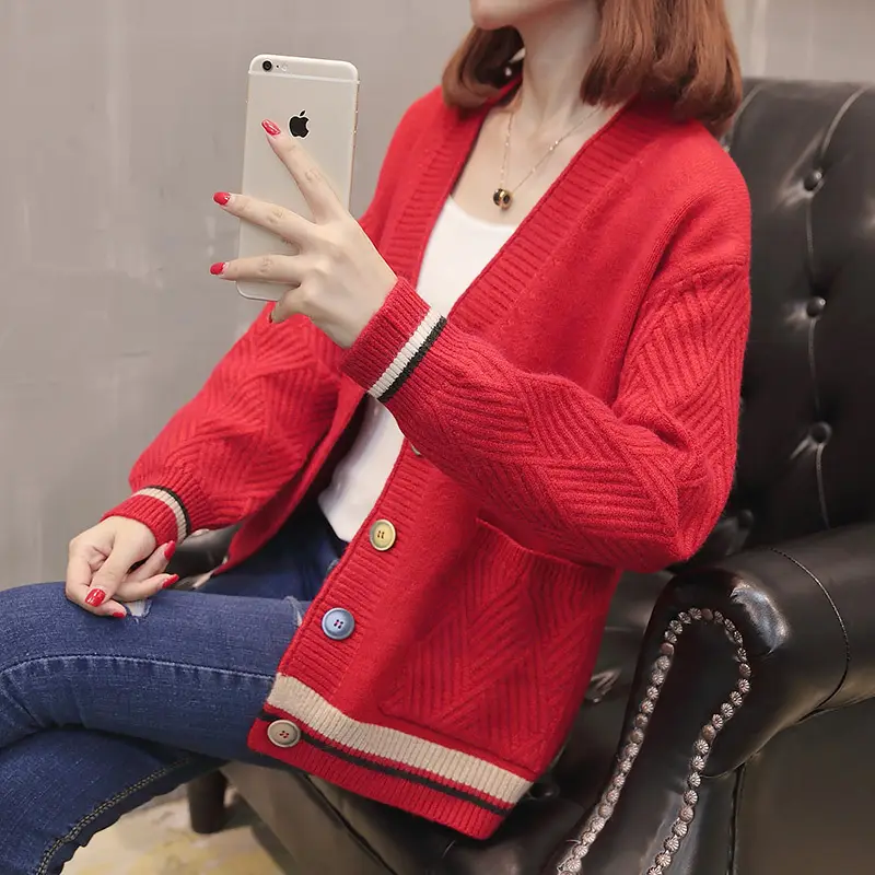 Women Knitwear Jacket Black Winter Loose Korean Style - Image 2