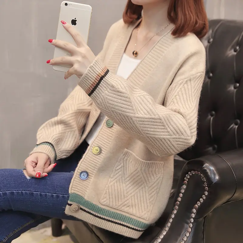 Women Knitwear Jacket Black Winter Loose Korean Style - Image 5