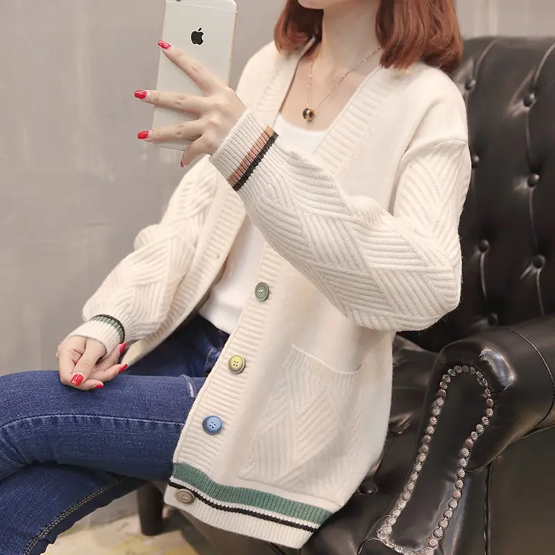Women Knitwear Jacket Black Winter Loose Korean Style - Image 6