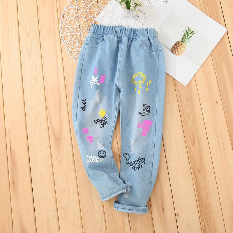 Children's clothing boys casual pants spring and autumn girls students Denim pants Celana jeans anak -anak