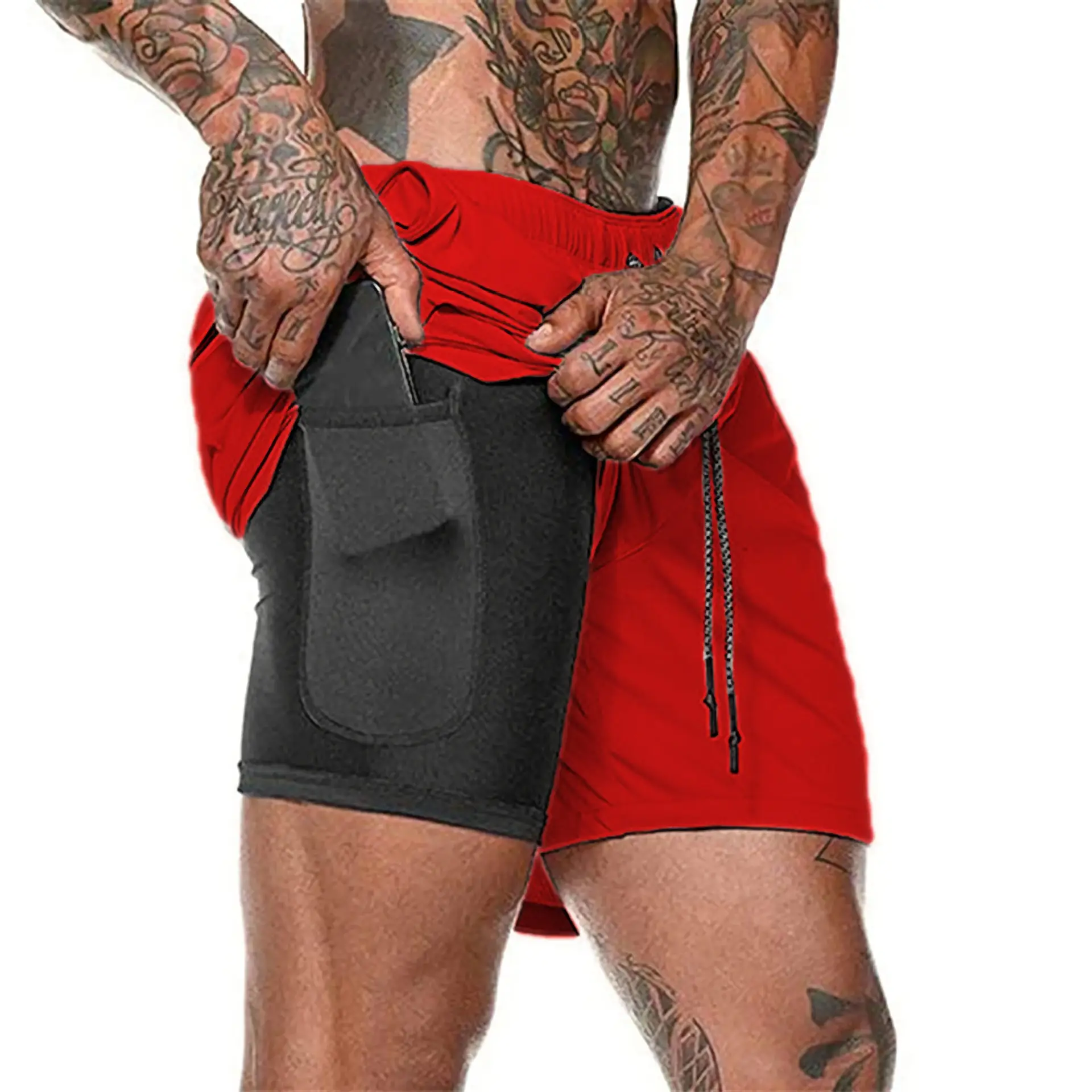 Men's Black Sports Shorts with Drawstring Waist - Image 9