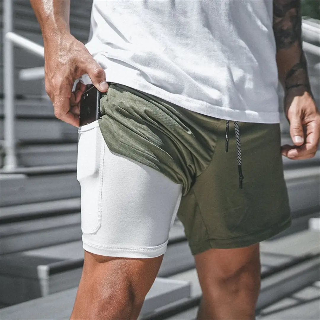 Men's Double Layer Sports Shorts Black Large - Image 10
