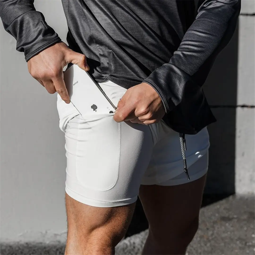 Men's Double Layer Sports Shorts Black Large - Image 11