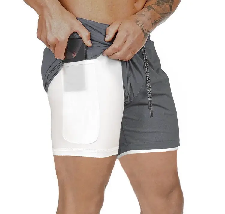 Men's Double Layer Sports Shorts Black Large - Image 7