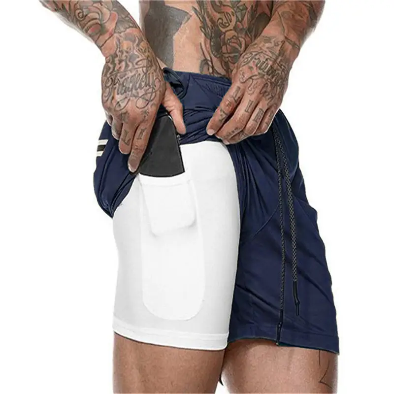 Men's Double Layer Sports Shorts Black Large - Image 8