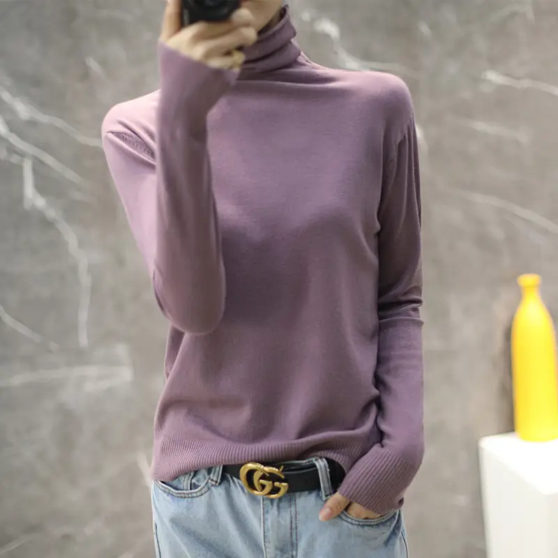 Women's Teal Turtleneck Knit Pullover 2025 Winter - Image 17