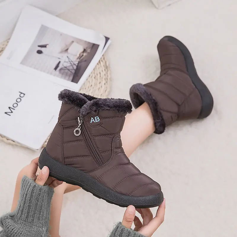 Women's Maroon Warm Waterproof Snow Boots Middle Size - Image 35