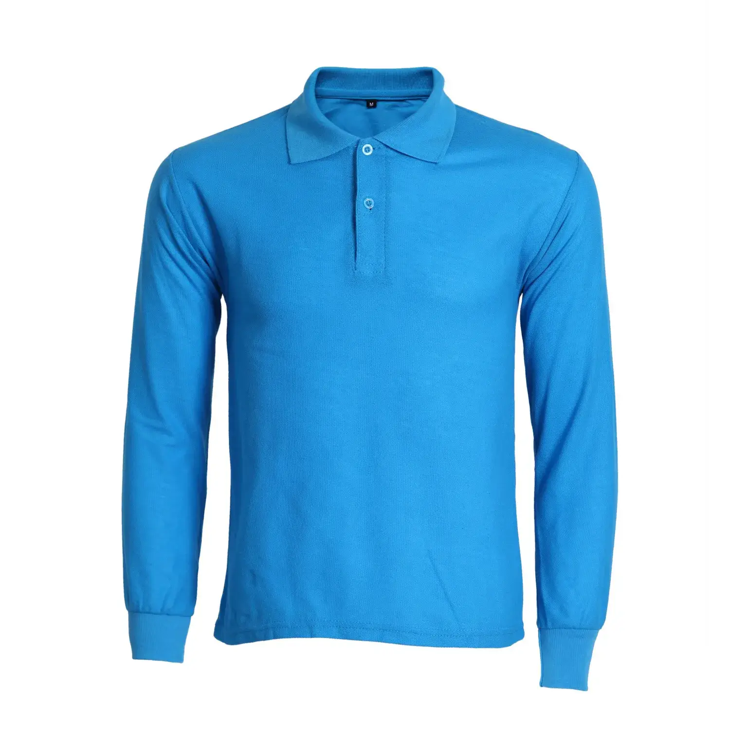 Blue Long Sleeve Polo Shirt with Logo Embroidery - Image 6