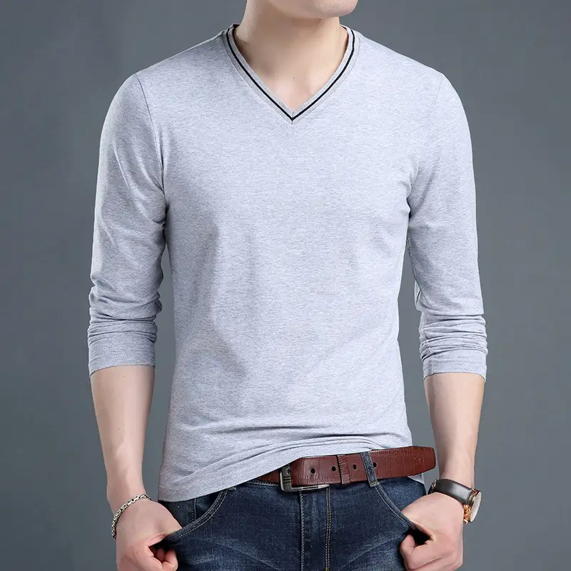 Men Black V-Neck Long Sleeve Slim Fit Shirt - Image 2