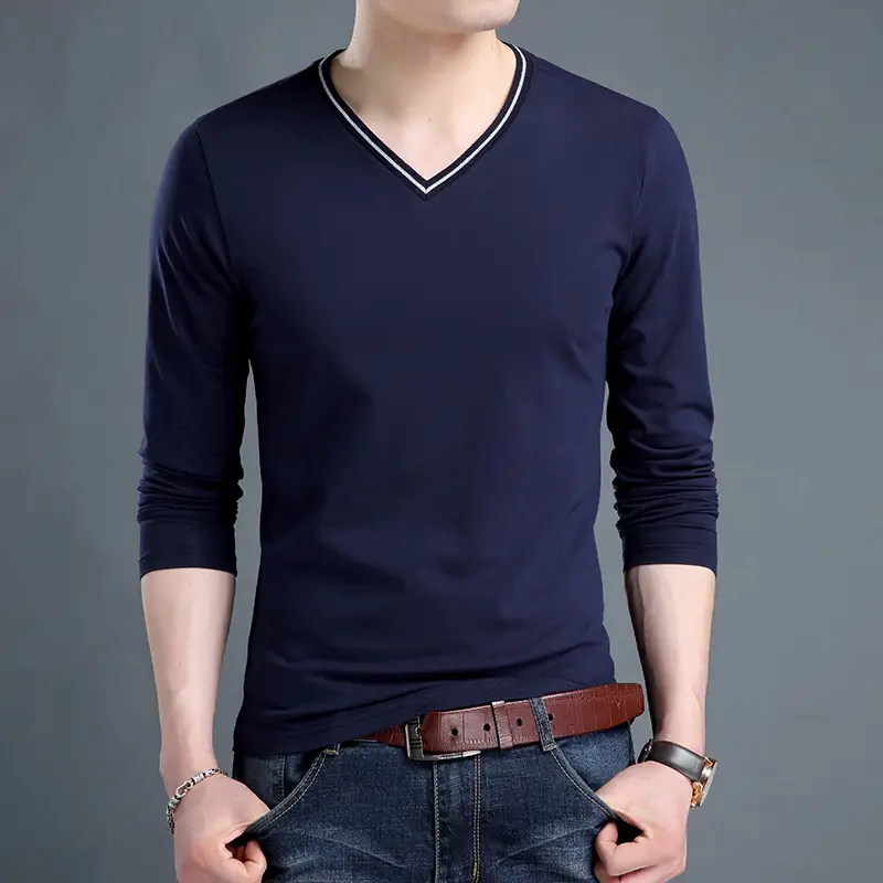 Men Black V-Neck Long Sleeve Slim Fit Shirt - Image 4