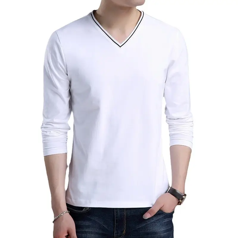 Men Black V-Neck Long Sleeve Slim Fit Shirt - Image 6
