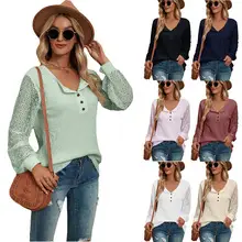 Black V-Neck Button Pleated Vest T-Shirt for Women — feature 19