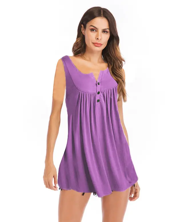 Black V-Neck Button Pleated Vest T-Shirt for Women - Image 10