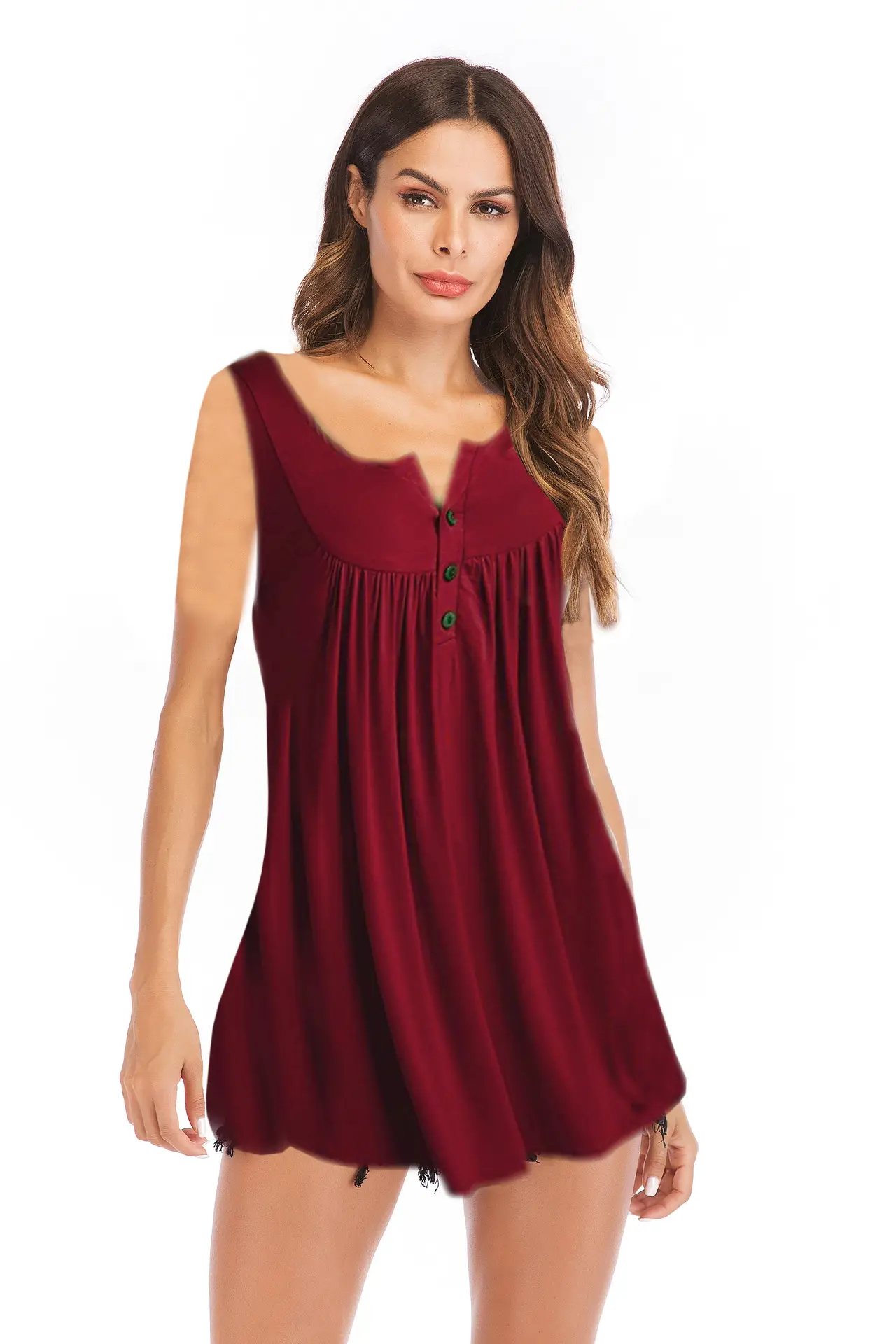 Black V-Neck Button Pleated Vest T-Shirt for Women - Image 5
