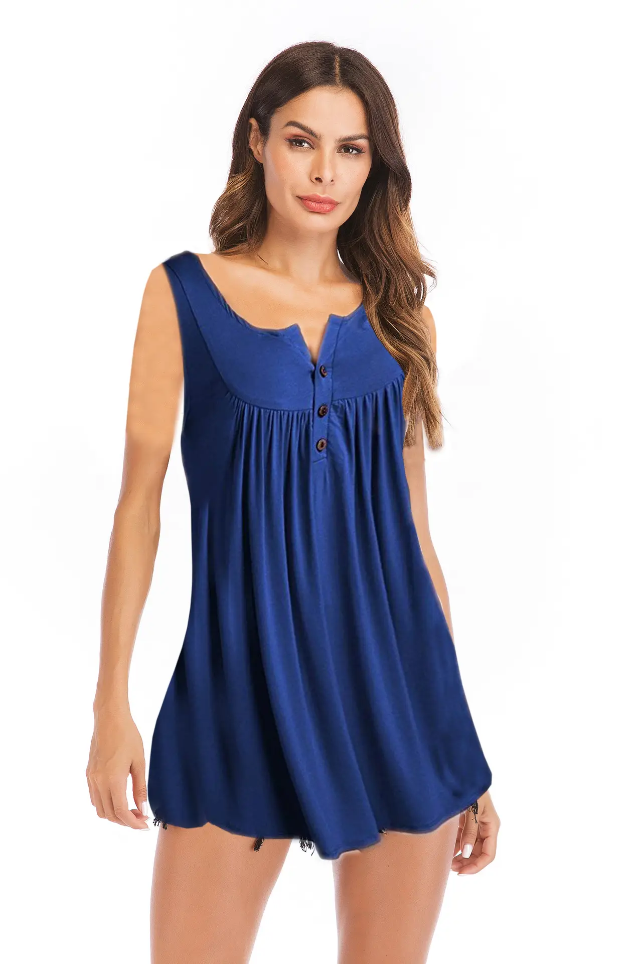 Black V-Neck Button Pleated Vest T-Shirt for Women - Image 6