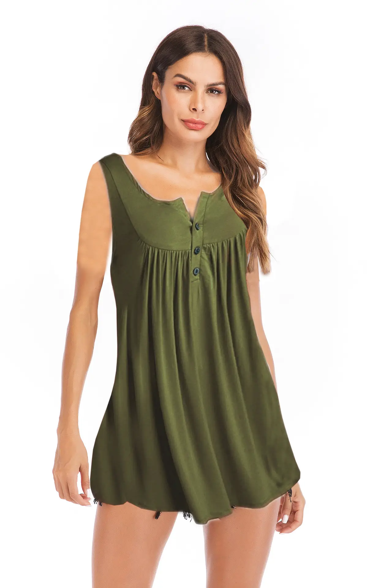 Black V-Neck Button Pleated Vest T-Shirt for Women - Image 7