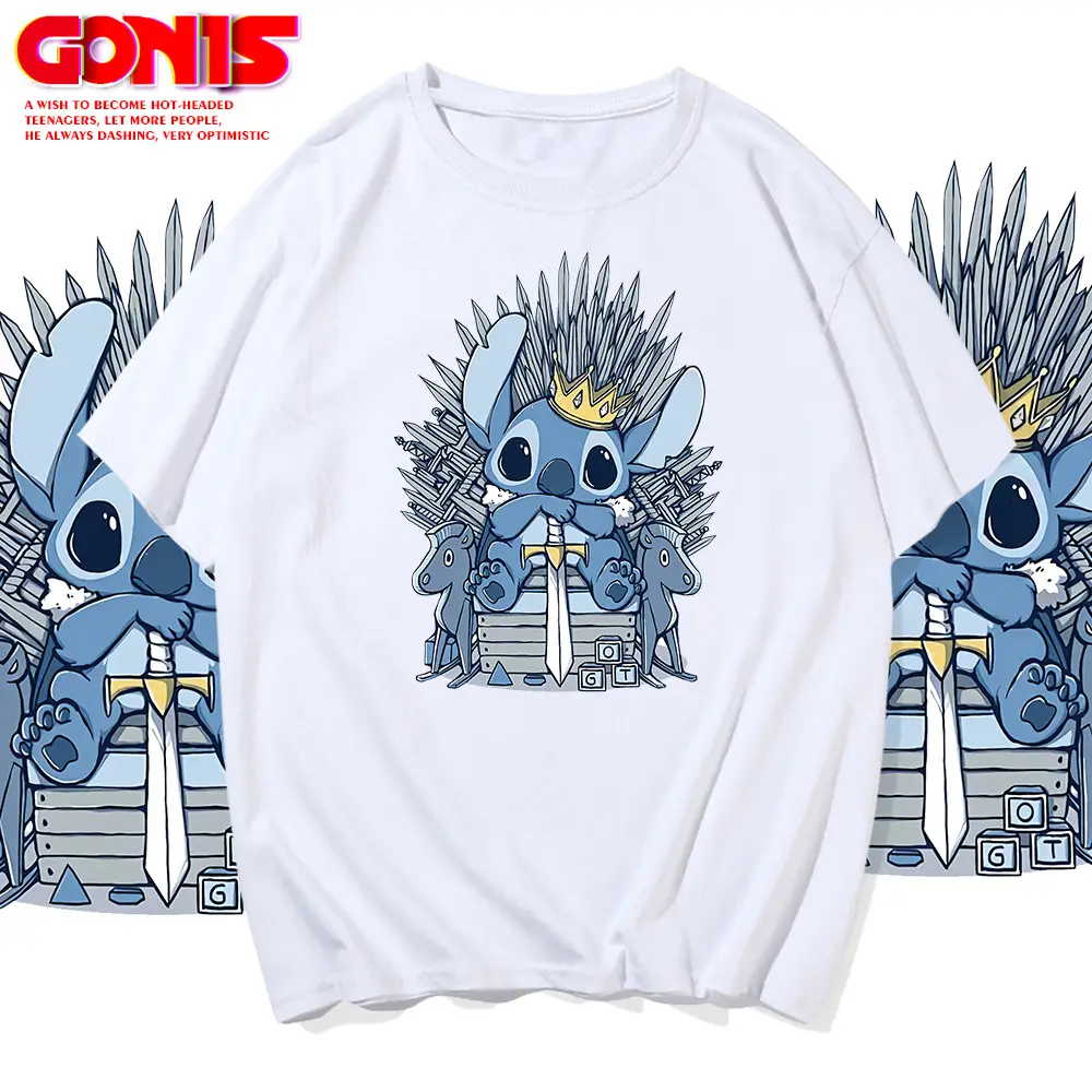 Men Women Stitch Print T-Shirt White Summer Class