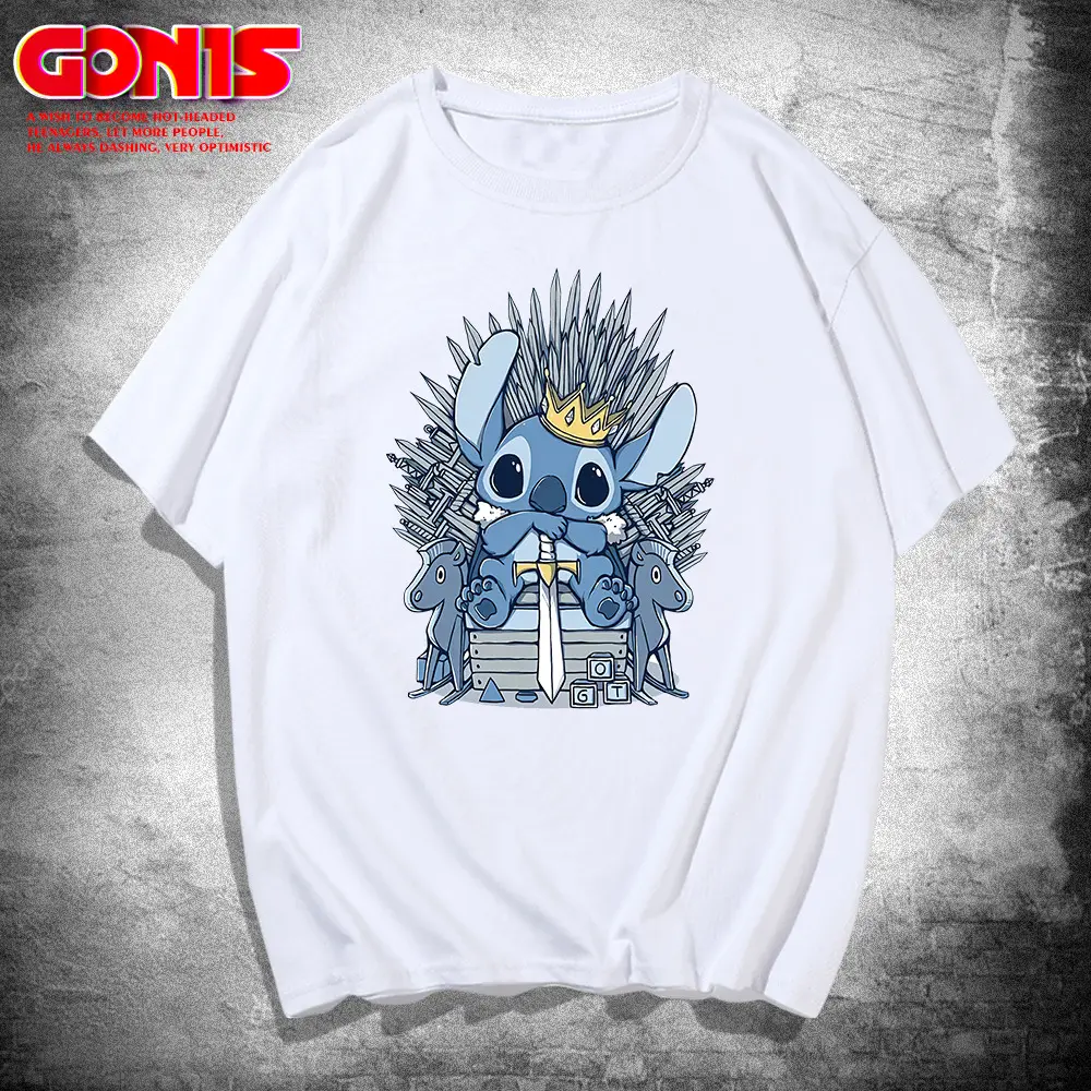 Men Women Stitch Print T-Shirt White Summer Class