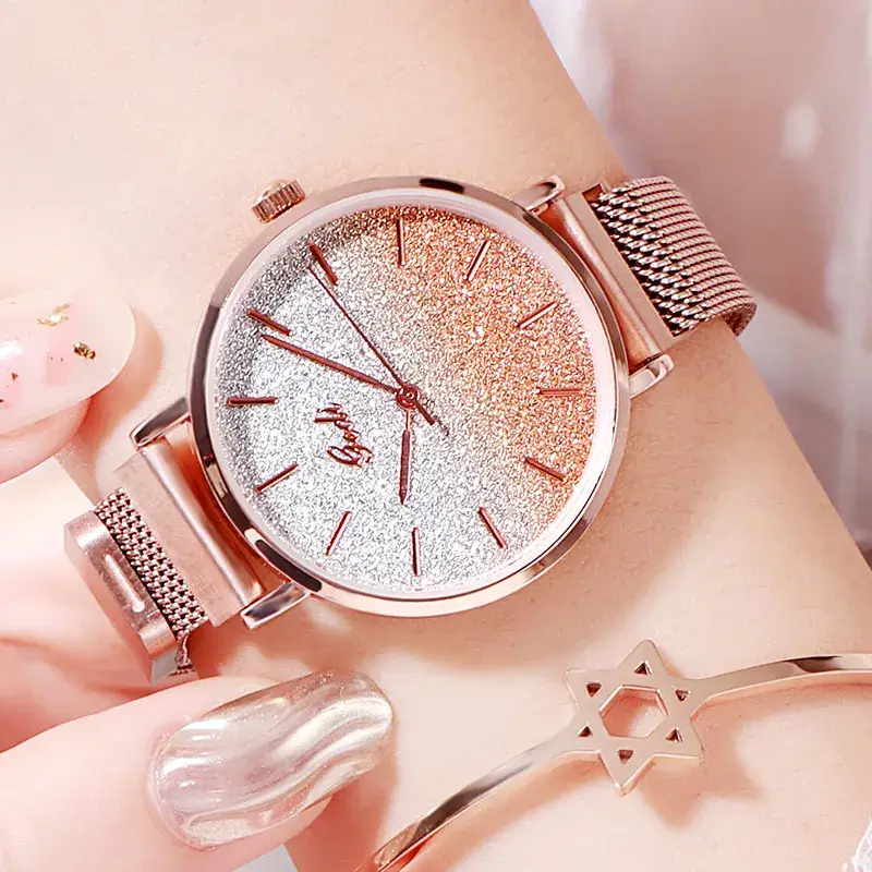 Women's Rose Gold Glitter Watch with Magnetic Band - Image 10