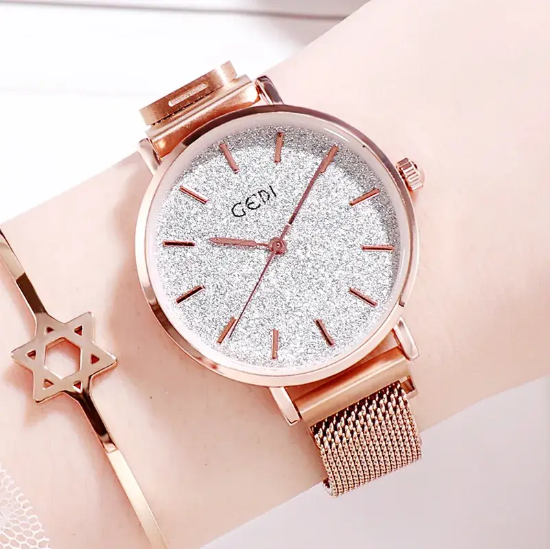 Women's Rose Gold Glitter Watch with Magnetic Band - Image 2