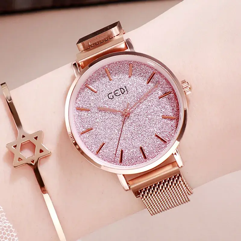 Women's Rose Gold Glitter Watch with Magnetic Band - Image 3