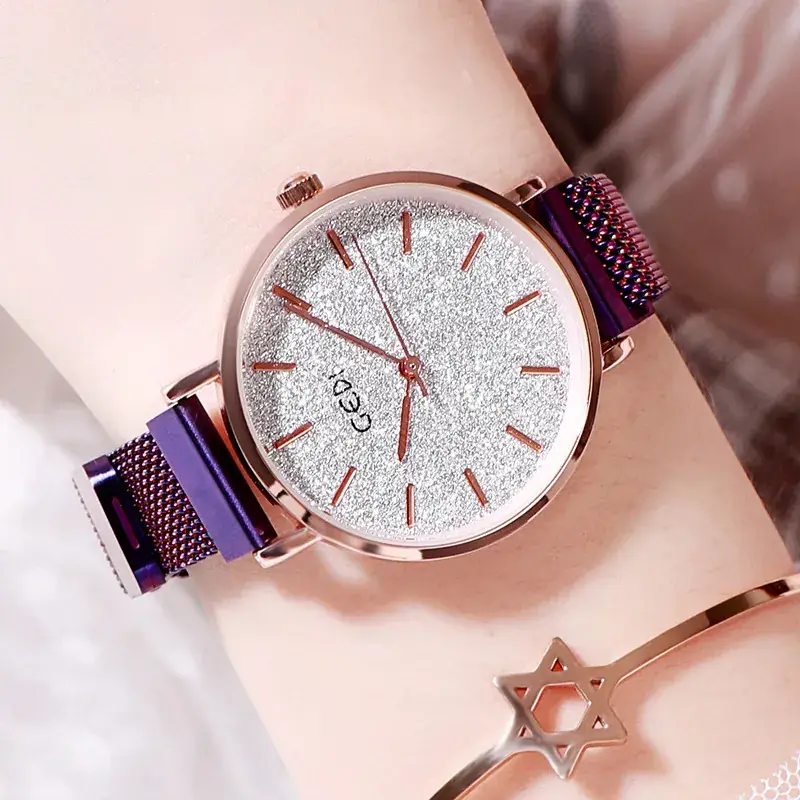 Women's Rose Gold Glitter Watch with Magnetic Band - Image 5