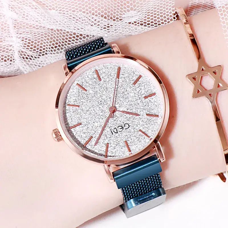 Women's Rose Gold Glitter Watch with Magnetic Band - Image 6