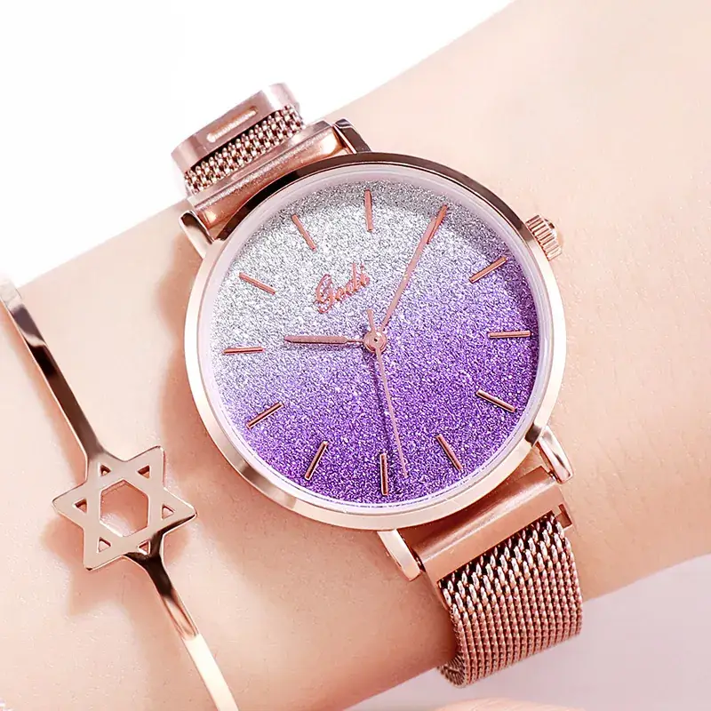 Women's Rose Gold Glitter Watch with Magnetic Band - Image 9