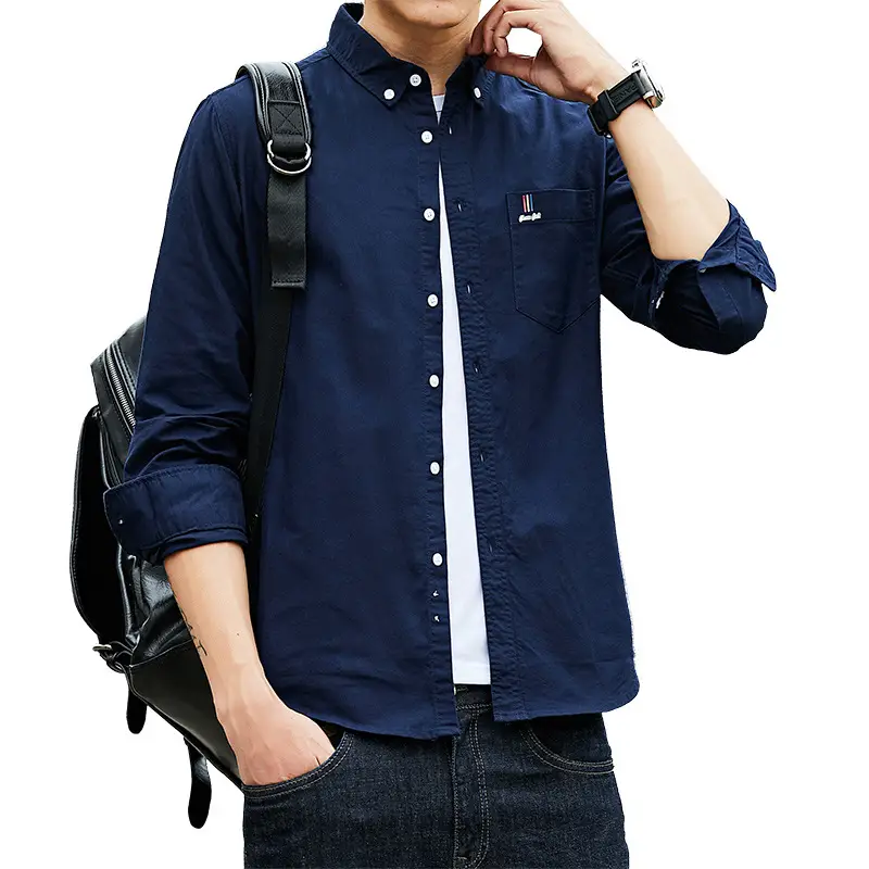 Men's White Cotton Slim Fit Shirt with Embroidered Logo