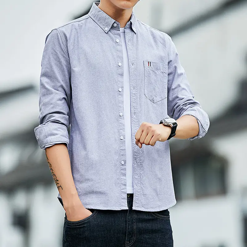 Men's White Cotton Slim Fit Shirt with Embroidered Logo