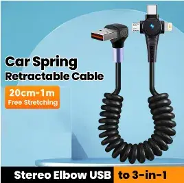 Car Spring Retractable Cable 20cm Type-C to USB - Image 2