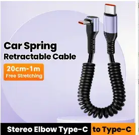 Car Spring Retractable Cable 20cm Type-C to USB - Image 3