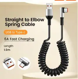 Car Spring Retractable Cable 20cm Type-C to USB - Image 5