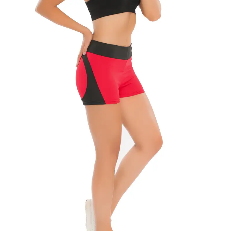 Women's Red Black Slim Fit Yoga Shorts Three Point Design - Image 4