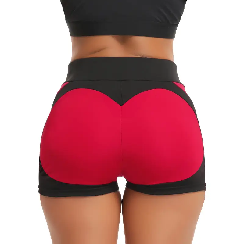 Women's Red Black Slim Fit Yoga Shorts Three Point Design - Image 7
